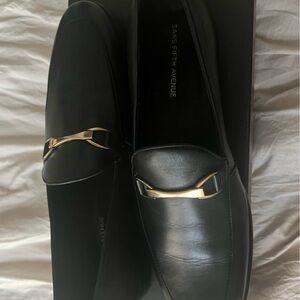 Saks Fifth Avenue Black Loafers with Gold Accent
